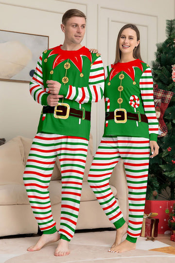 Green Horizontal Stripe Printed Christmas Family Matching Pajamas